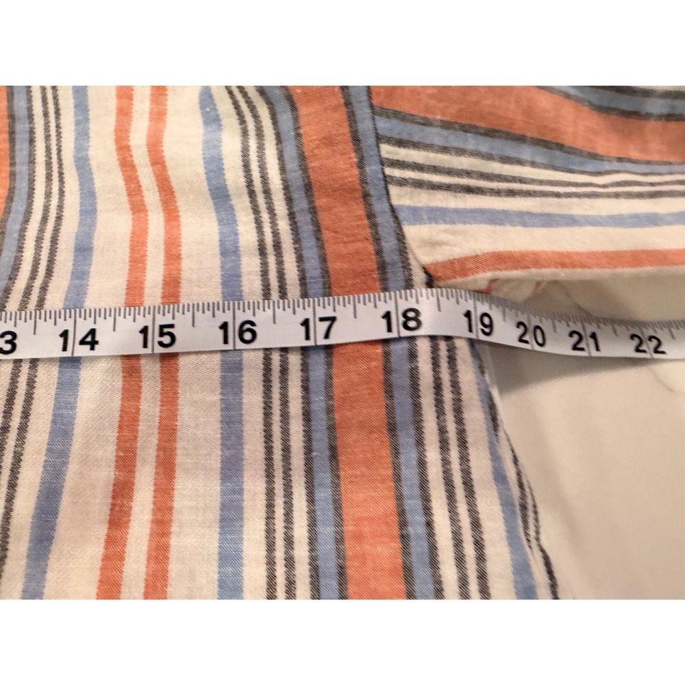 Veronica Beard Jeans Orange Blue Striped Linen Blend Band Collar Shirt XS - Picture 3 of 7